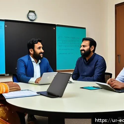 교육적 파트너십 구축을 위한 단계 - A professional educational partnership meeting scene featuring diverse Urdu-speaking educators colla...