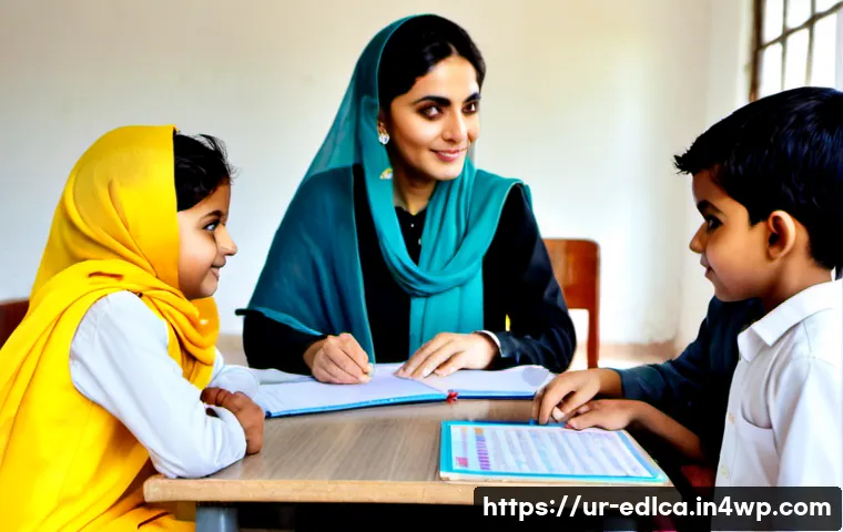 Home 17 교사와 전문가 간의 협력 모델 - Photorealistic collaborative planning meeting in a welcoming Pakistani primary school classroom, a f...