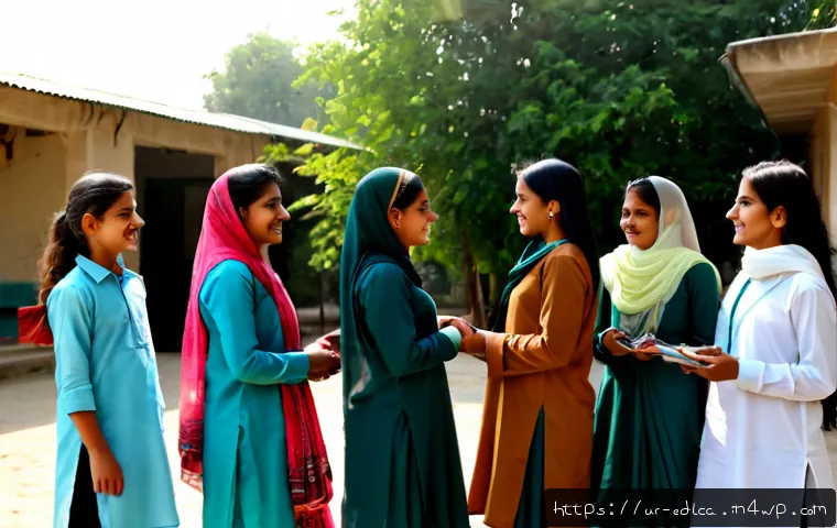 Home 17 지역사회와의 파트너십을 통한 교육 혁신 - Photorealistic community education workshop in a bright Pakistani school courtyard, diverse Urdu-spe...